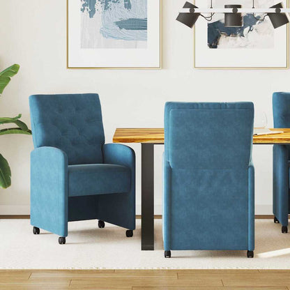 Dining Chairs with Wheels 2 pcs Blue 58 x 67 x 97 cm Velvet