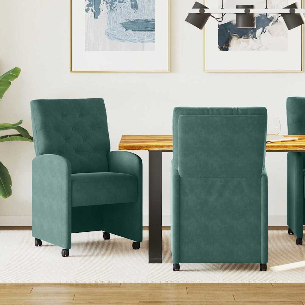 Dining Chairs with Wheels 2 pcs Dark green 58 x 67 x 97 cm