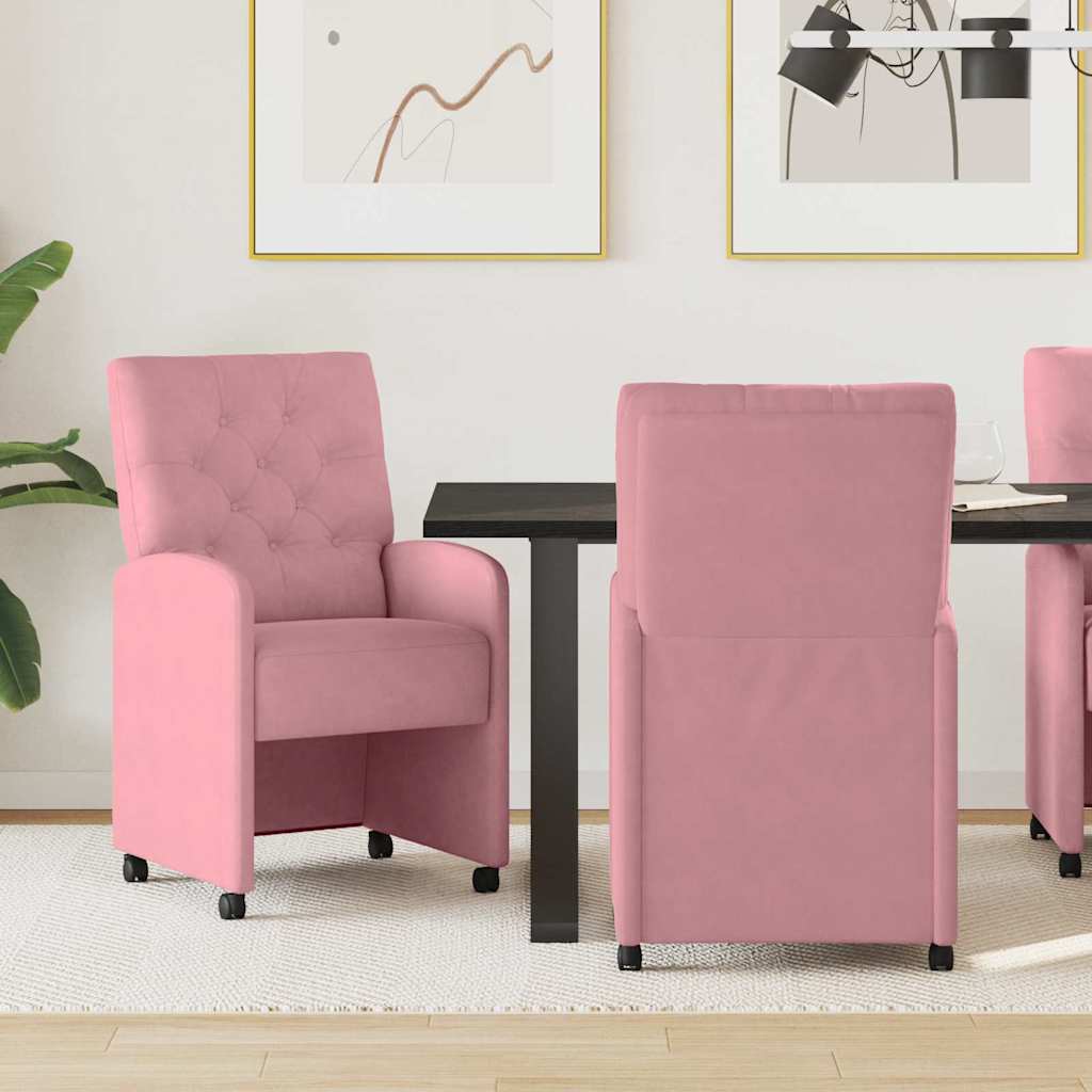 Dining Chairs with Wheels 2 pcs Pink 58 x 67 x 97 cm Velvet