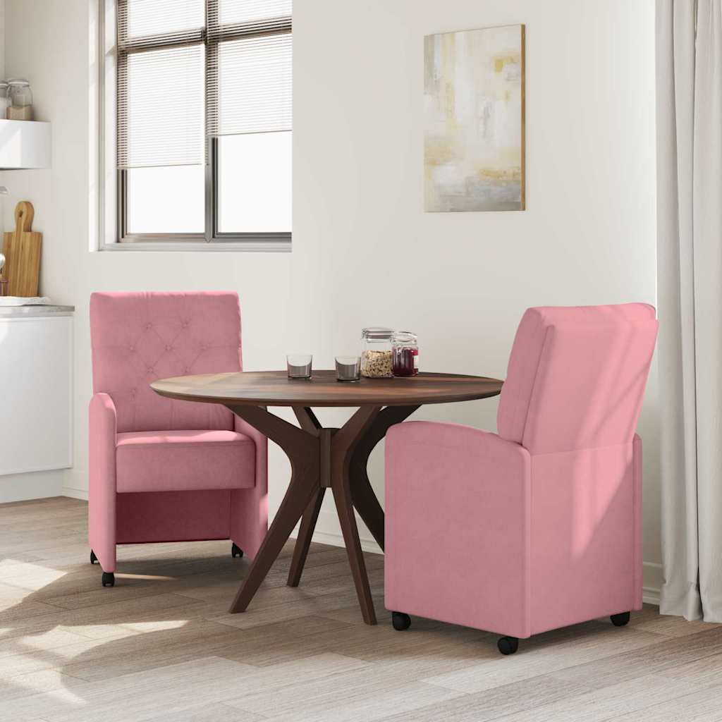 Dining Chairs with Wheels 2 pcs Pink 58 x 67 x 97 cm Velvet