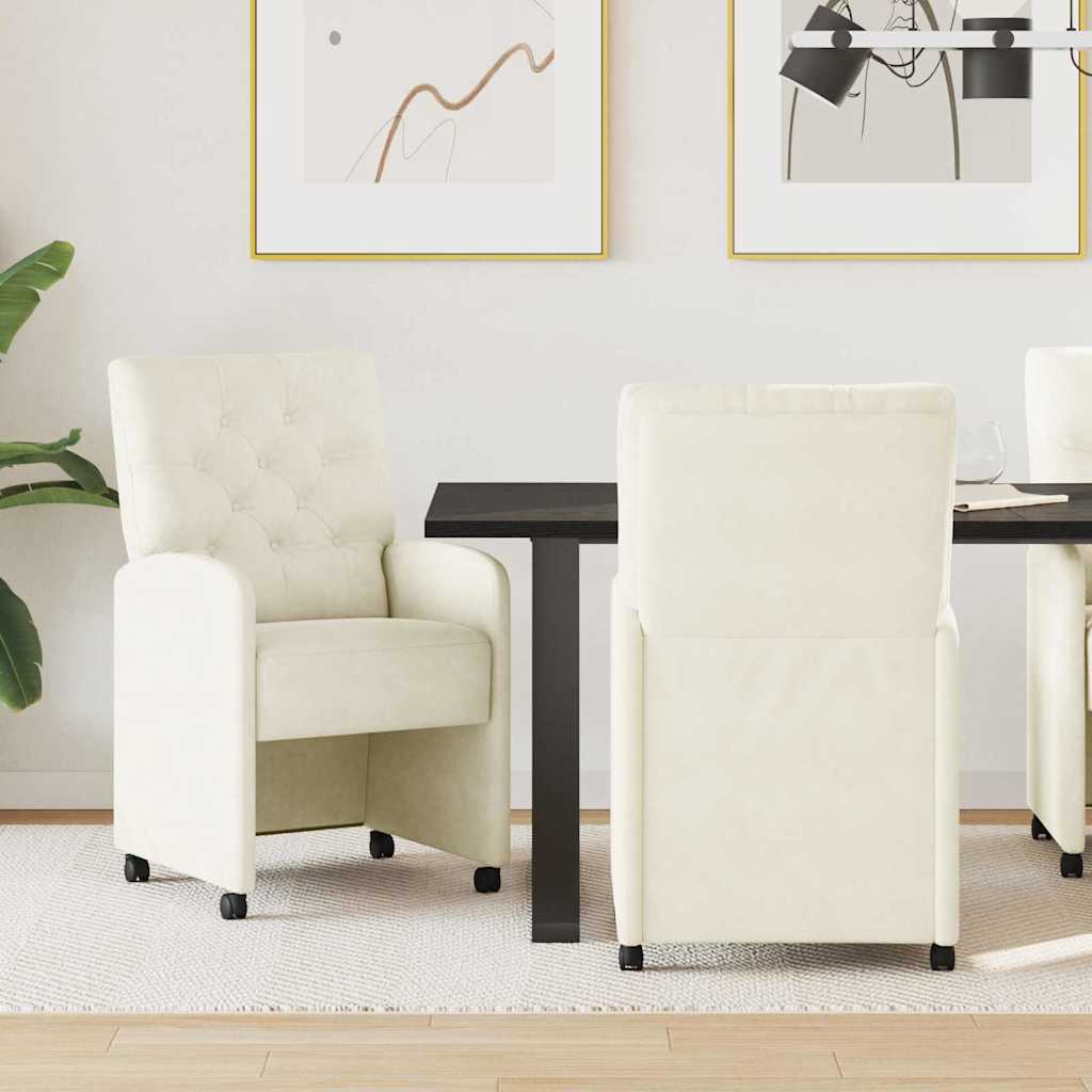 Dining Chairs with Wheels 2 pcs Cream 58 x 67 x 97 cm Velvet