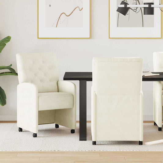 Dining Chairs with Wheels 2 pcs Cream 58 x 67 x 97 cm Velvet