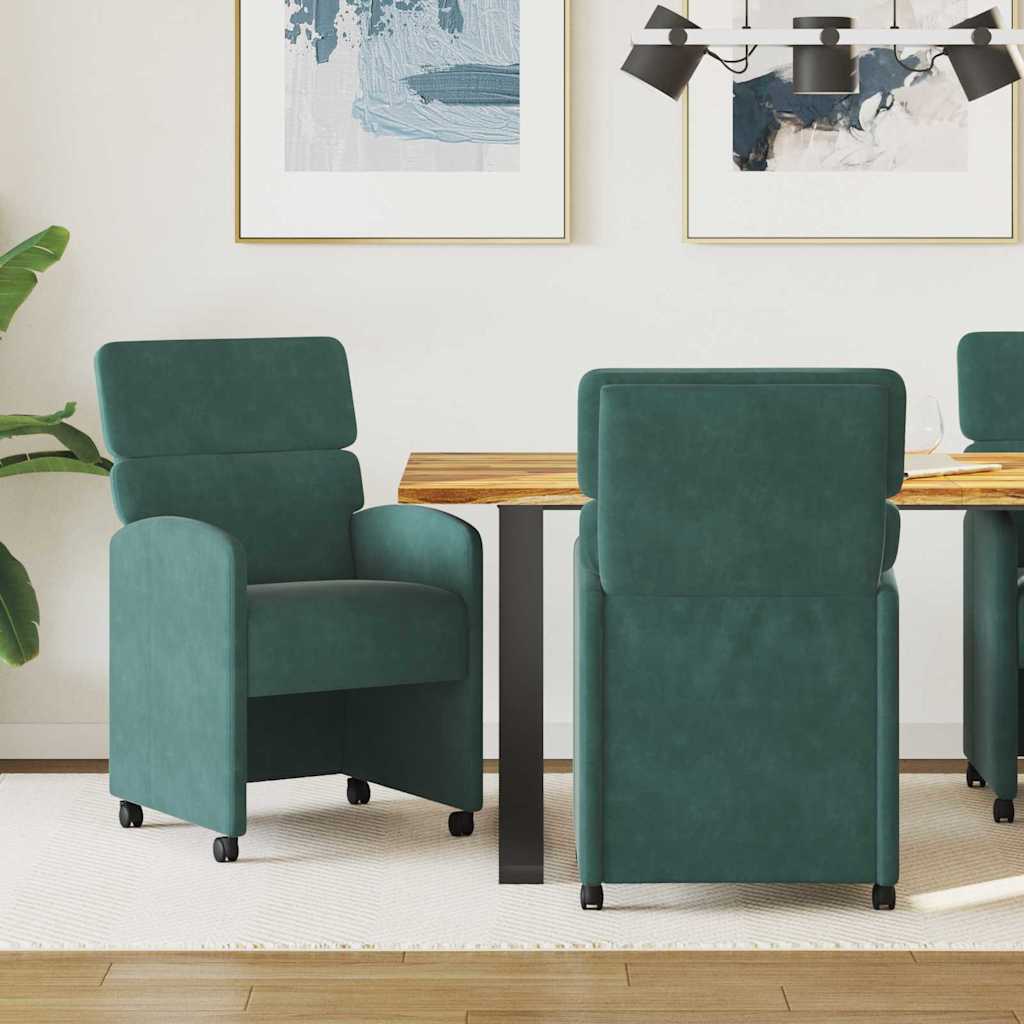 Dining Chairs with Wheels 2 pcs Dark green 58 x 65 x 98 cm