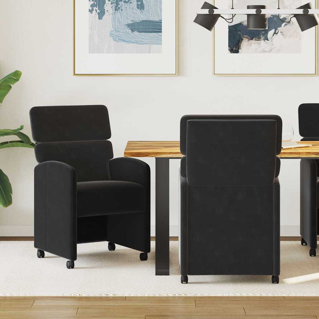Dining Chairs with Wheels 2 pcs Black 58 x 65 x 98 cm Velvet