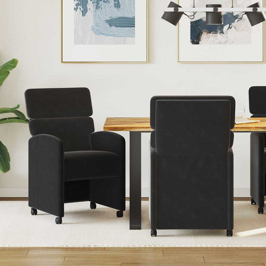Dining Chairs with Wheels 2 pcs Black 58 x 65 x 98 cm Velvet