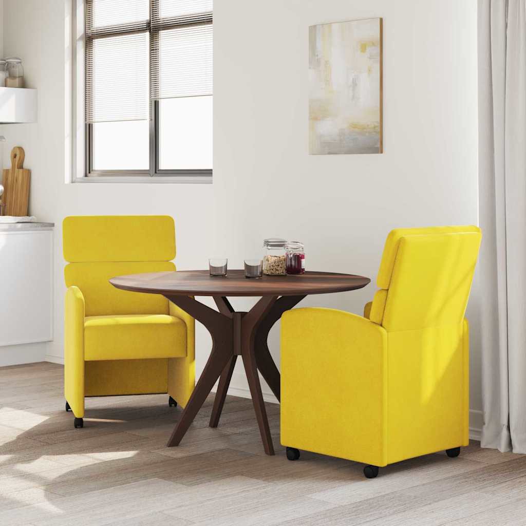 Dining Chairs with Wheels 2 pcs Yellow 58 x 65 x 98 cm Velvet