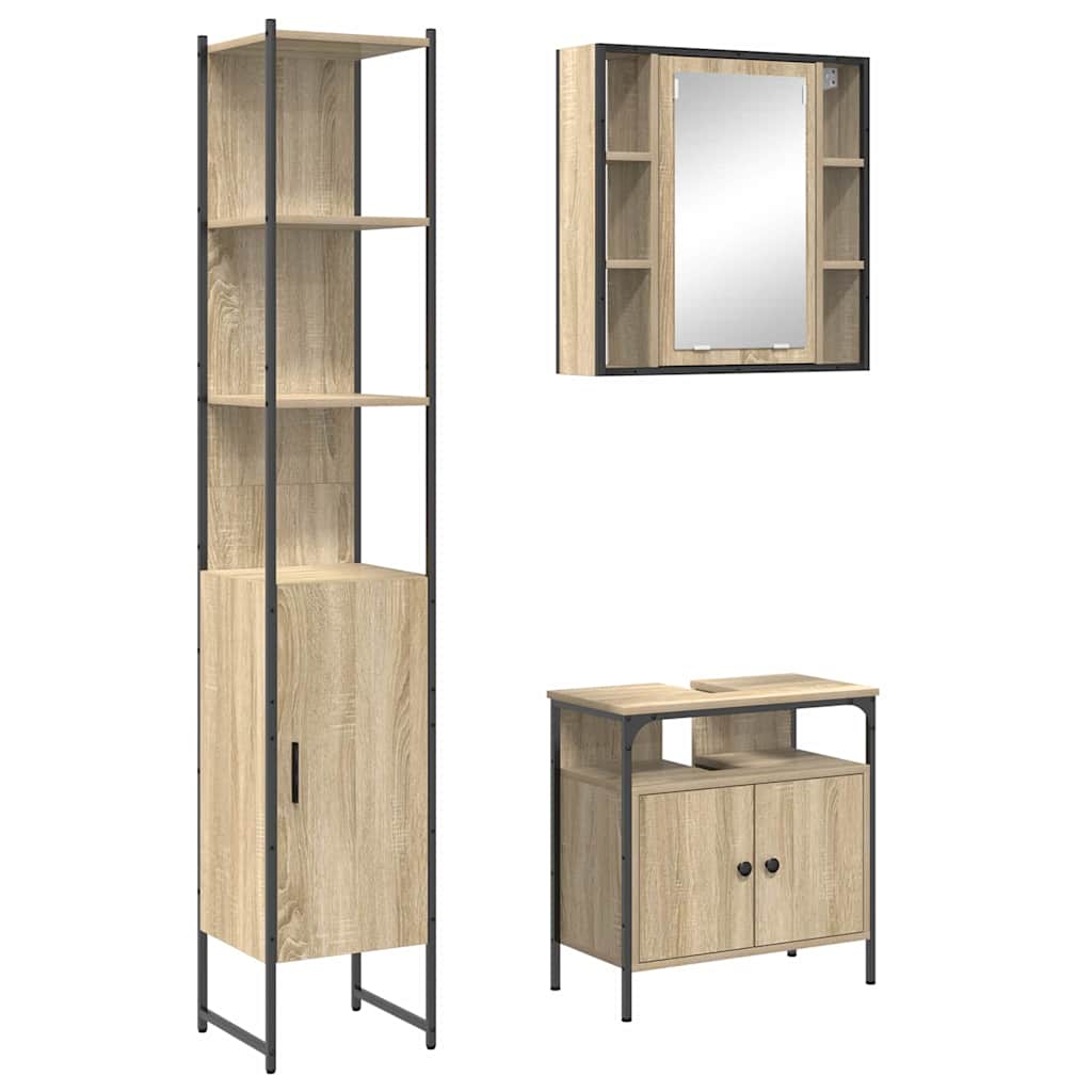 Bathroom Furniture Set 3 pcs Sonoma oak 33 x 33 x 185.5 cm
