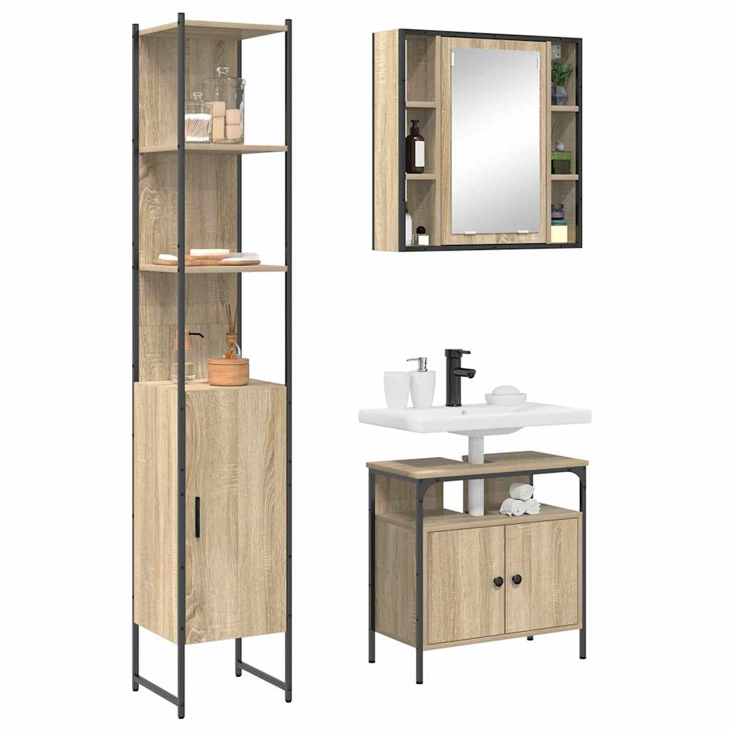 Bathroom Furniture Set 3 pcs Sonoma oak 33 x 33 x 185.5 cm