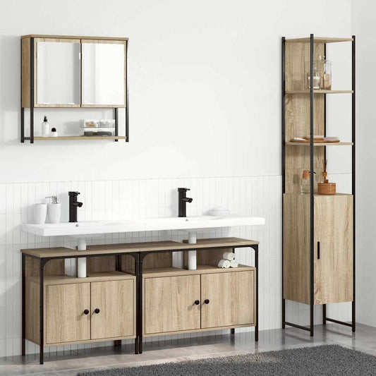 Bathroom Furniture Set with Shelf 4 pcs Sonoma oak Medium