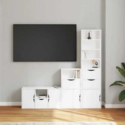 4 Piece TV Units with Storage ODDA White Solid Wood Pine