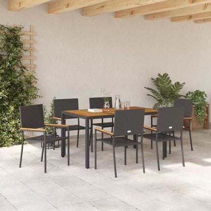 Garden Dining Set 7 pcs Black and Wood 150 x 90 x 75 cm