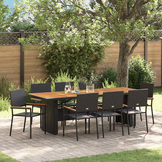 Garden Dining Set 9 pcs Black Poly rattan
