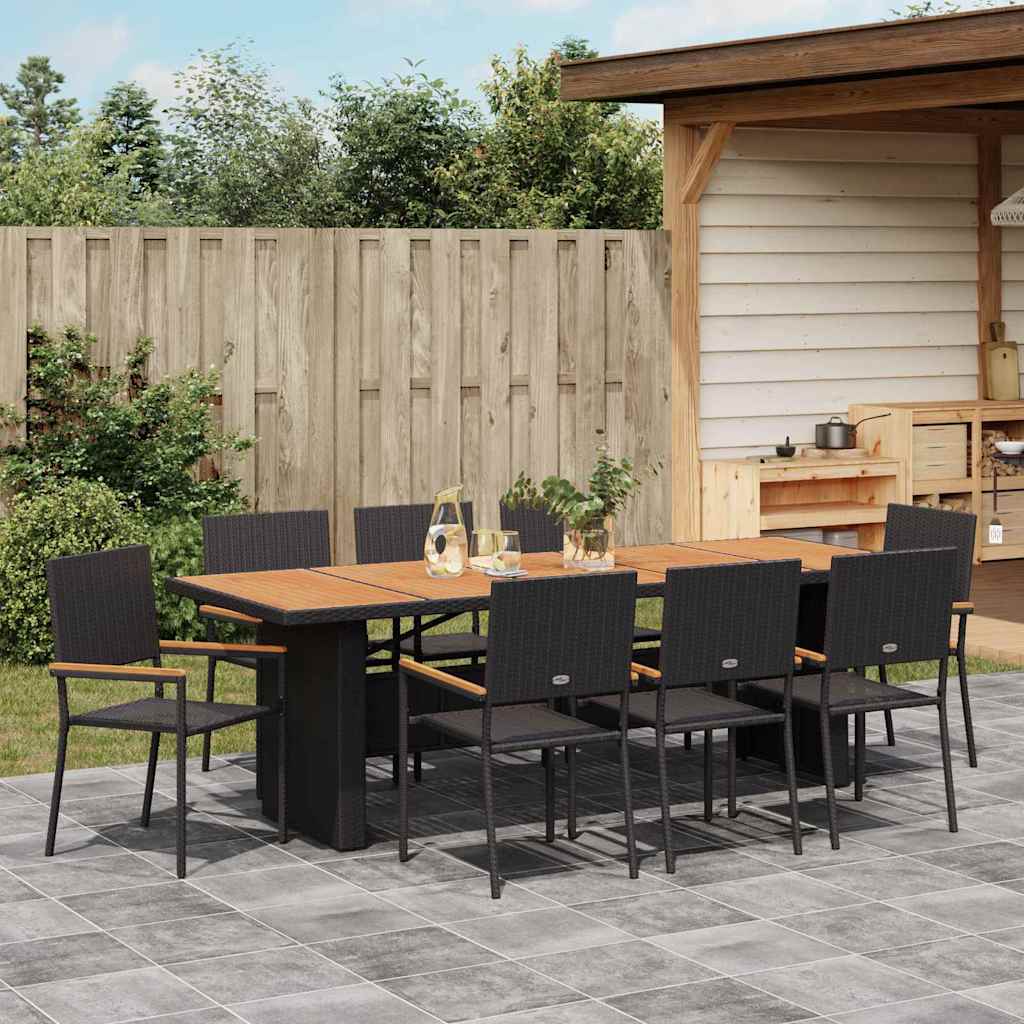 Garden Dining Set 9 pcs Black Poly rattan