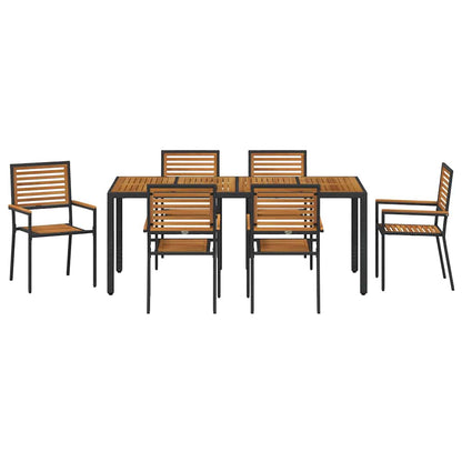 Garden Dining Set 7 pcs Black and Wood 190 x 90 x 75 cm