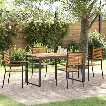 Garden Dining Set 5 pcs Black and Wood Poly Rattan