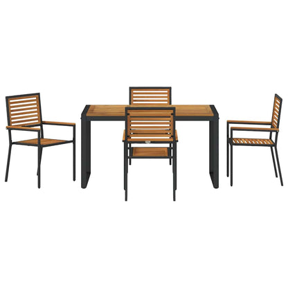 Garden Dining Set 5 pcs Black and Wood Poly Rattan
