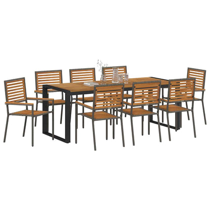 Garden Dining Set 9 pcs Grey and Wood 200 x 80 x 75 cm