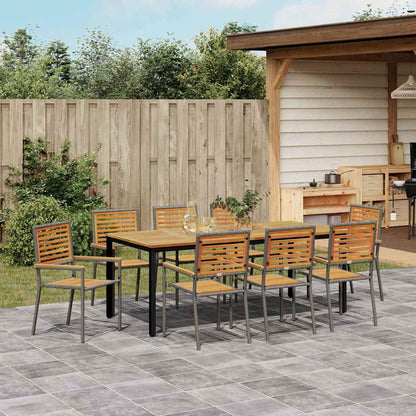 Garden Dining Set 9 pcs Grey and Natural Teak 200 x 100 x 75 cm