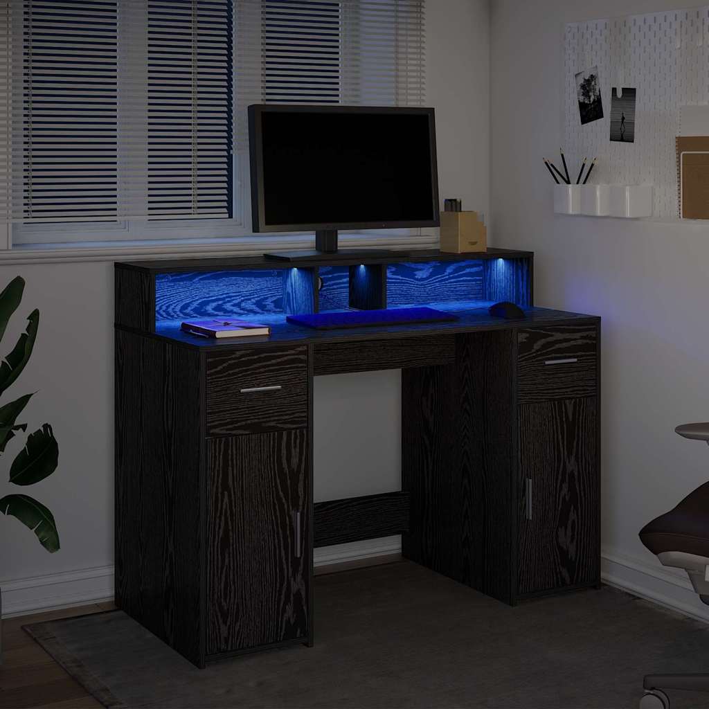 Desk with Drawer Black oak 120 x 55 x 91 cm Engineered wood