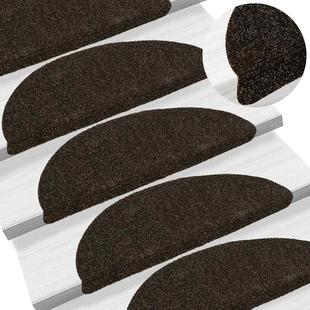 Stair Mats Self-adhesive 30 pcs 56x17x3 cm Dark Brown Half Round