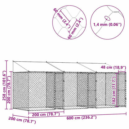 Dog Cage Silver 600 x 200 x 256 cm Galvanised Steel