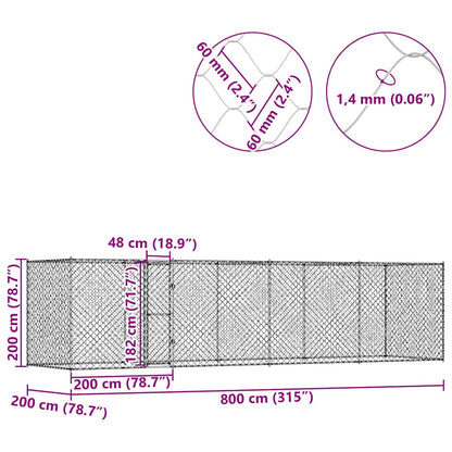 Dog Cage Silver 800 x 200 x 256 cm Galvanised Steel