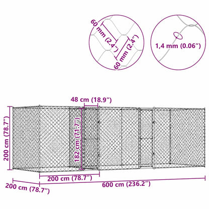 Dog Cage Silver 600 x 200 x 200 cm Galvanised Steel