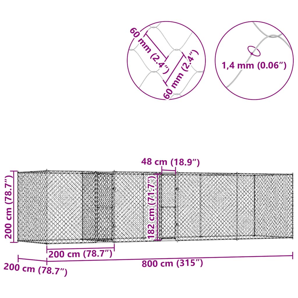 Dog Cage Silver 800 x 200 x 200 cm Galvanised Steel