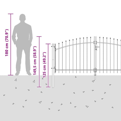Garden Gate with Lock Grey 100 x 300 cm Steel