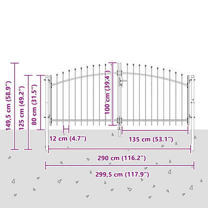 Garden Gate with Lock Grey 100 x 300 cm Steel