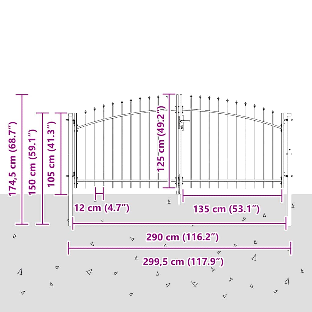 Garden Gate with Lock Grey 125 x 300 cm Steel