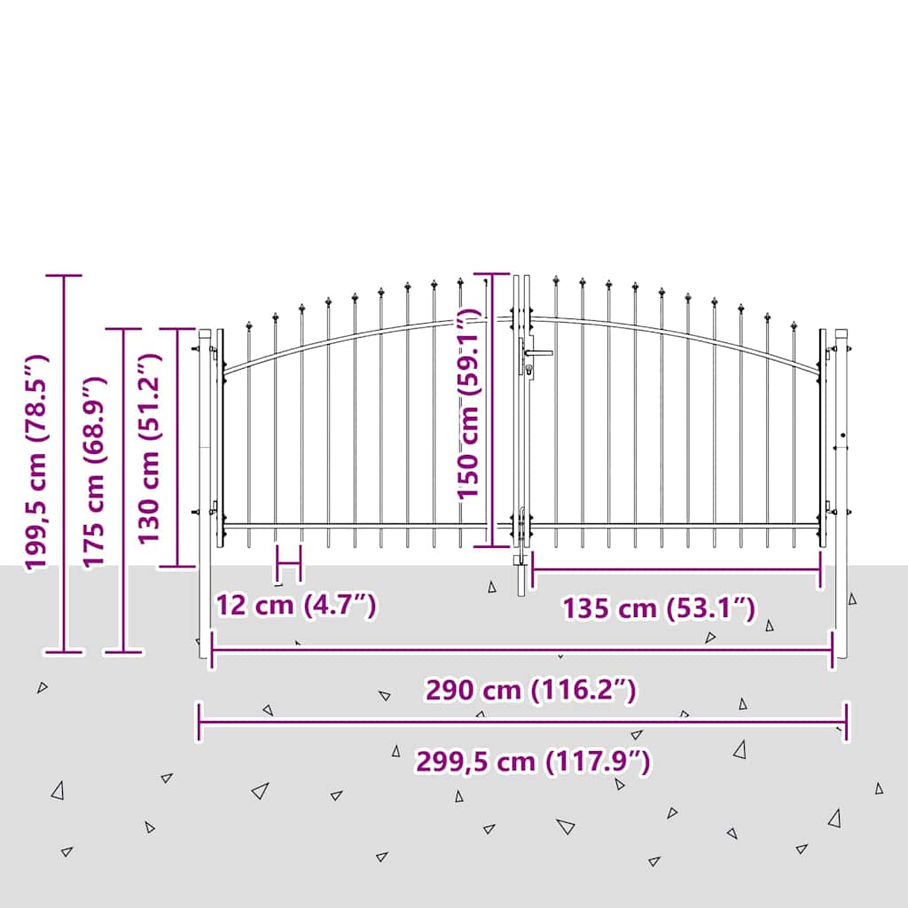 Garden Gate with Lock Grey 150 x 300 cm Steel