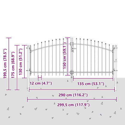 Garden Gate with Lock Grey 150 x 300 cm Steel