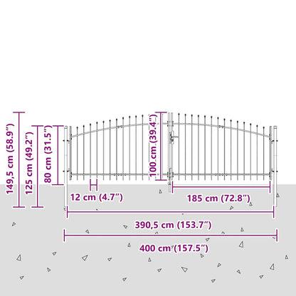 Garden Gate with Lock Grey 100 x 400 cm Steel