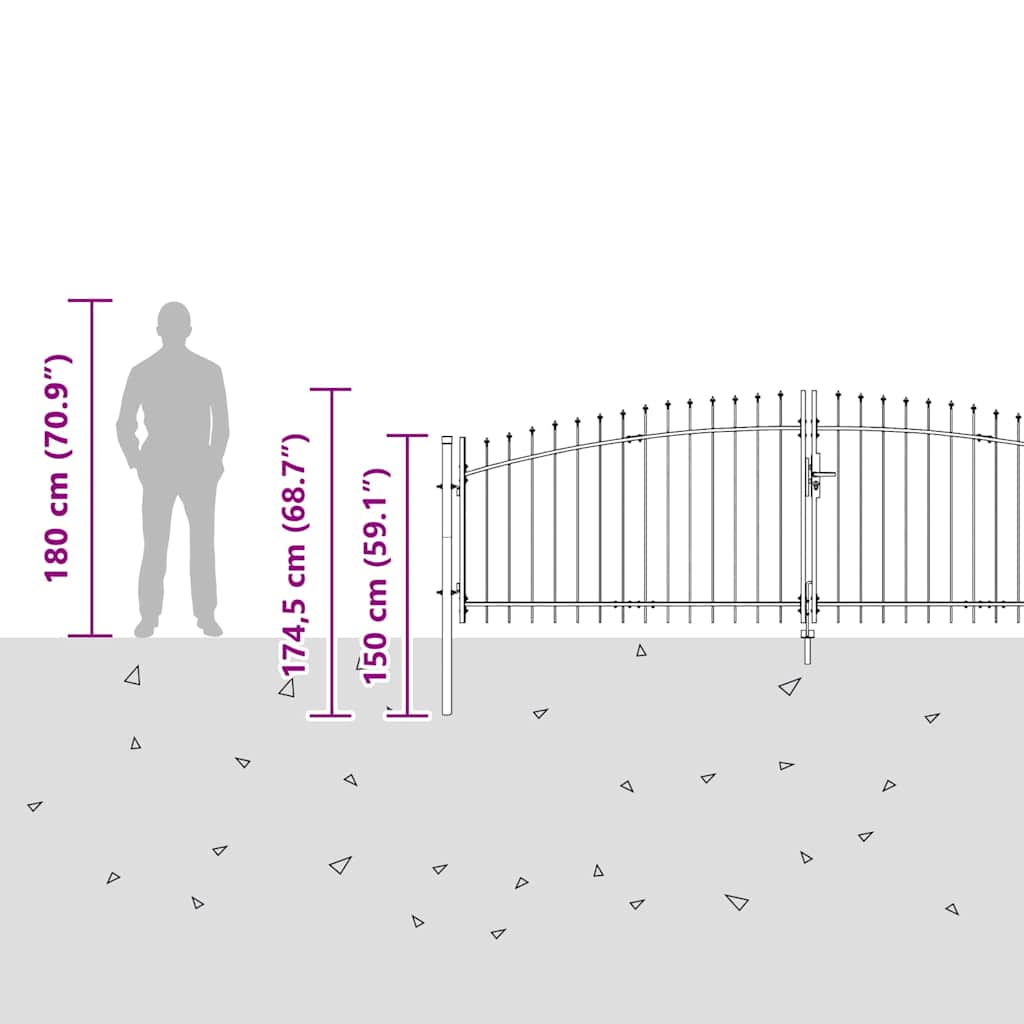 Garden Gate with Lock Grey 125 x 400 cm Steel