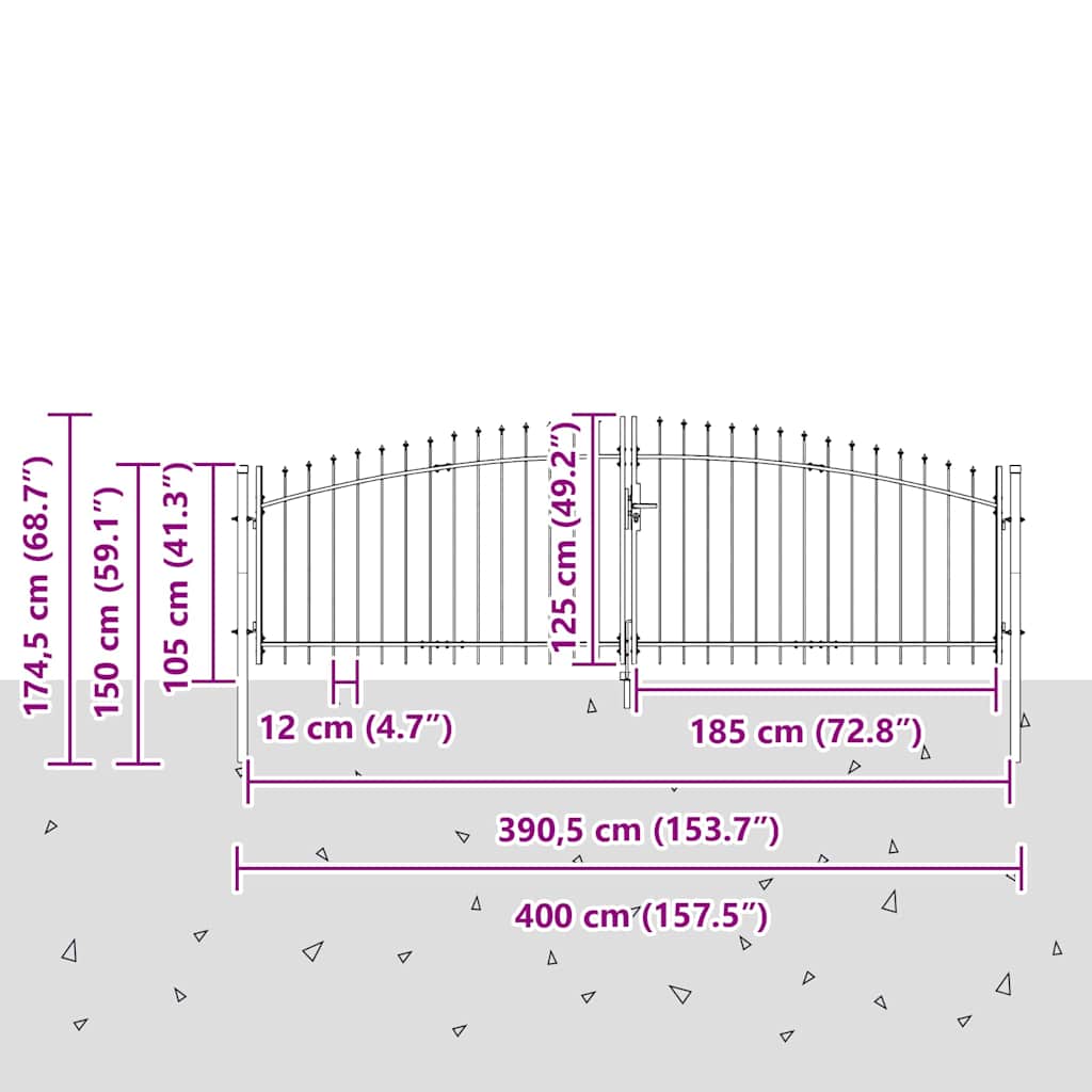 Garden Gate with Lock Grey 125 x 400 cm Steel