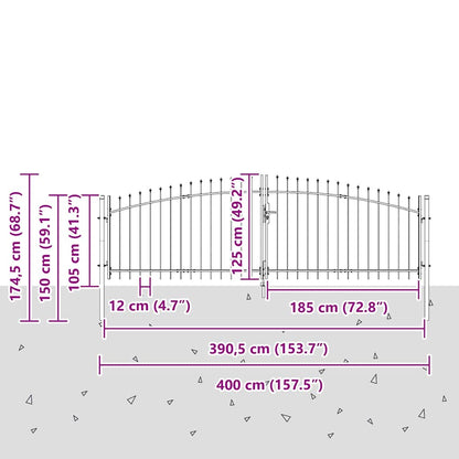 Garden Gate with Lock Grey 125 x 400 cm Steel