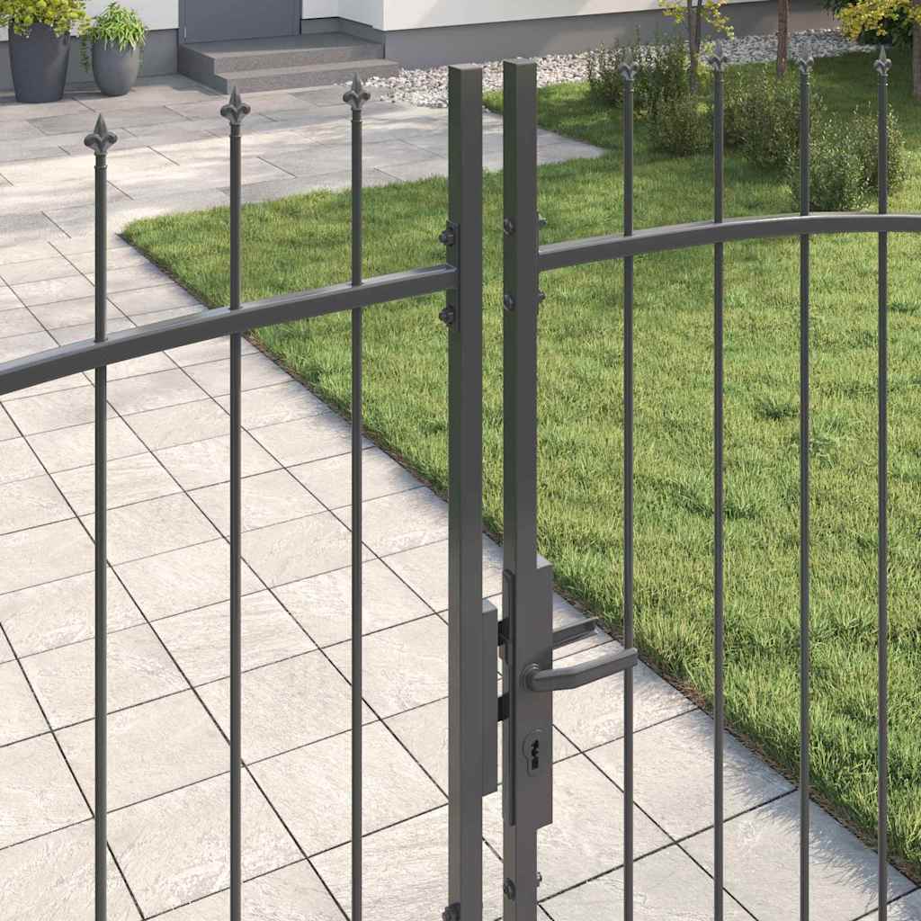 Garden Gate with Lock Grey 175 x 400 cm Steel