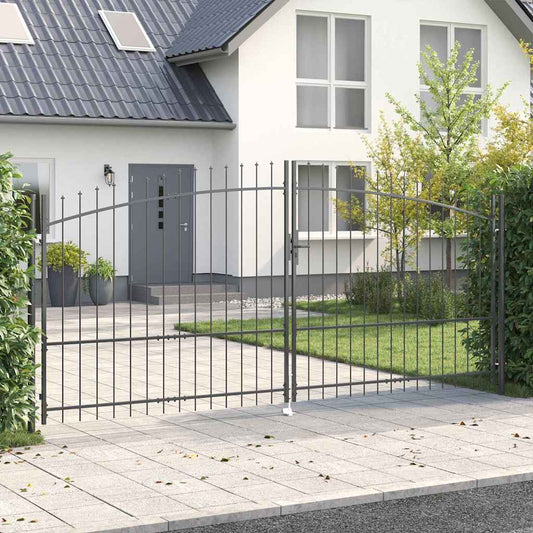 Garden Gate with Lock Grey 175 x 400 cm Steel