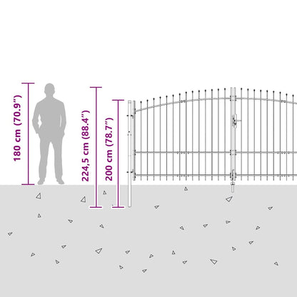 Garden Gate with Lock Grey 175 x 400 cm Steel