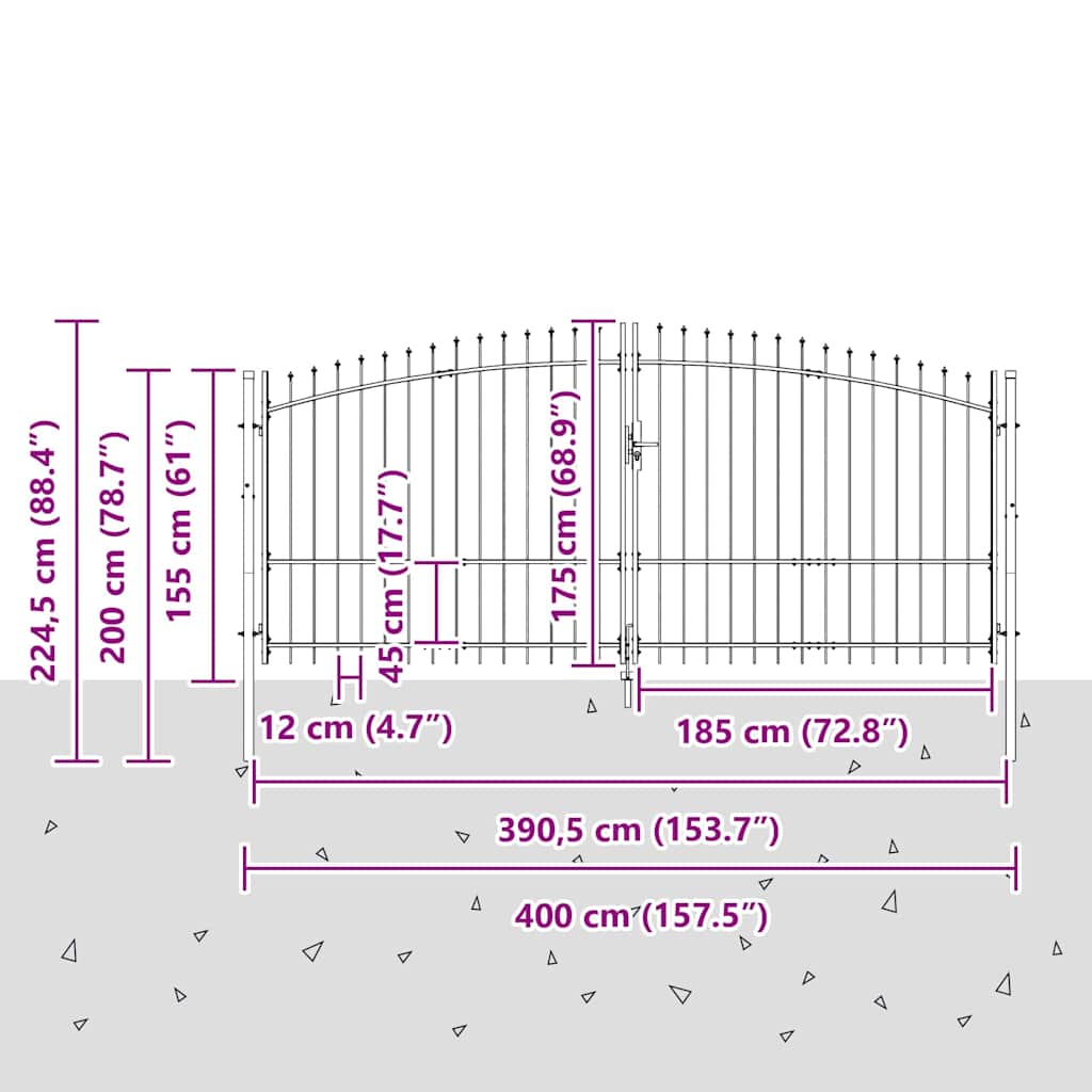 Garden Gate with Lock Grey 175 x 400 cm Steel