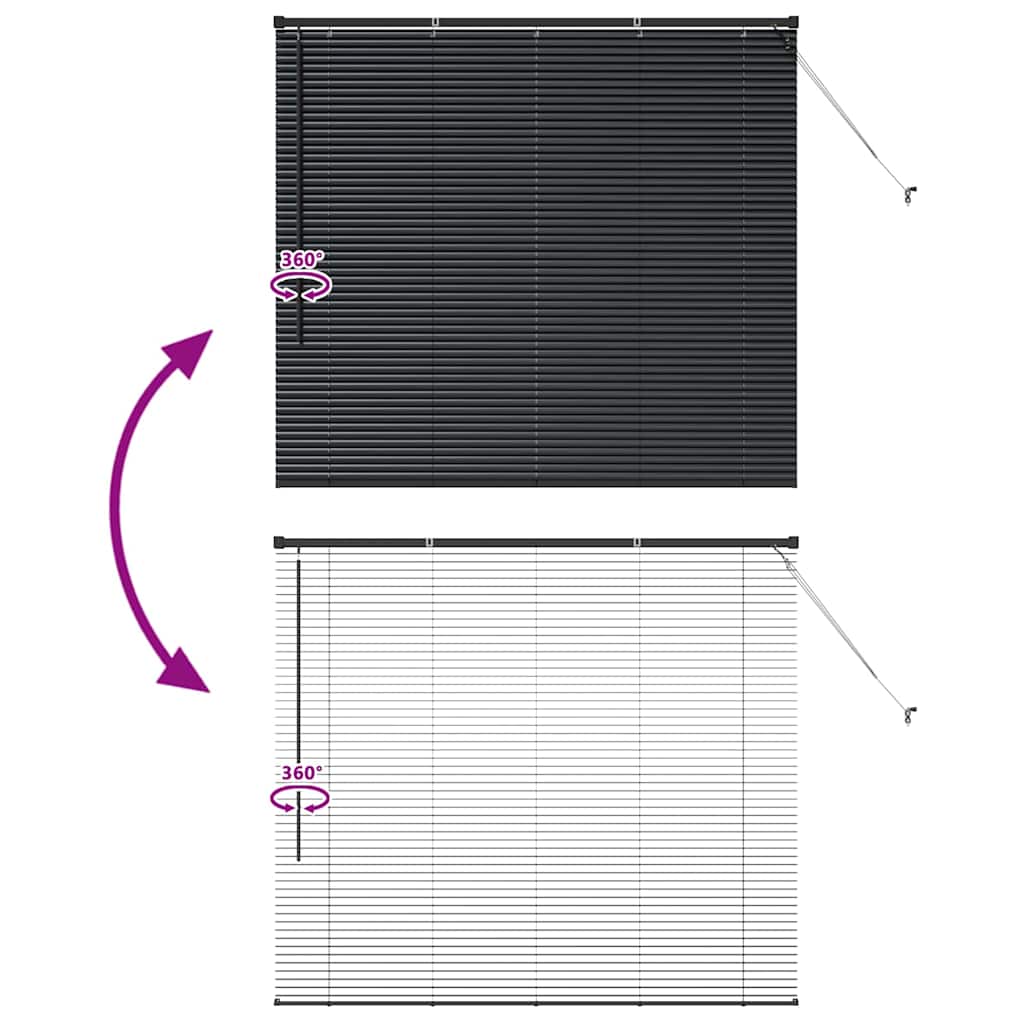 Window Blind with Curtains Manual Black Aluminium