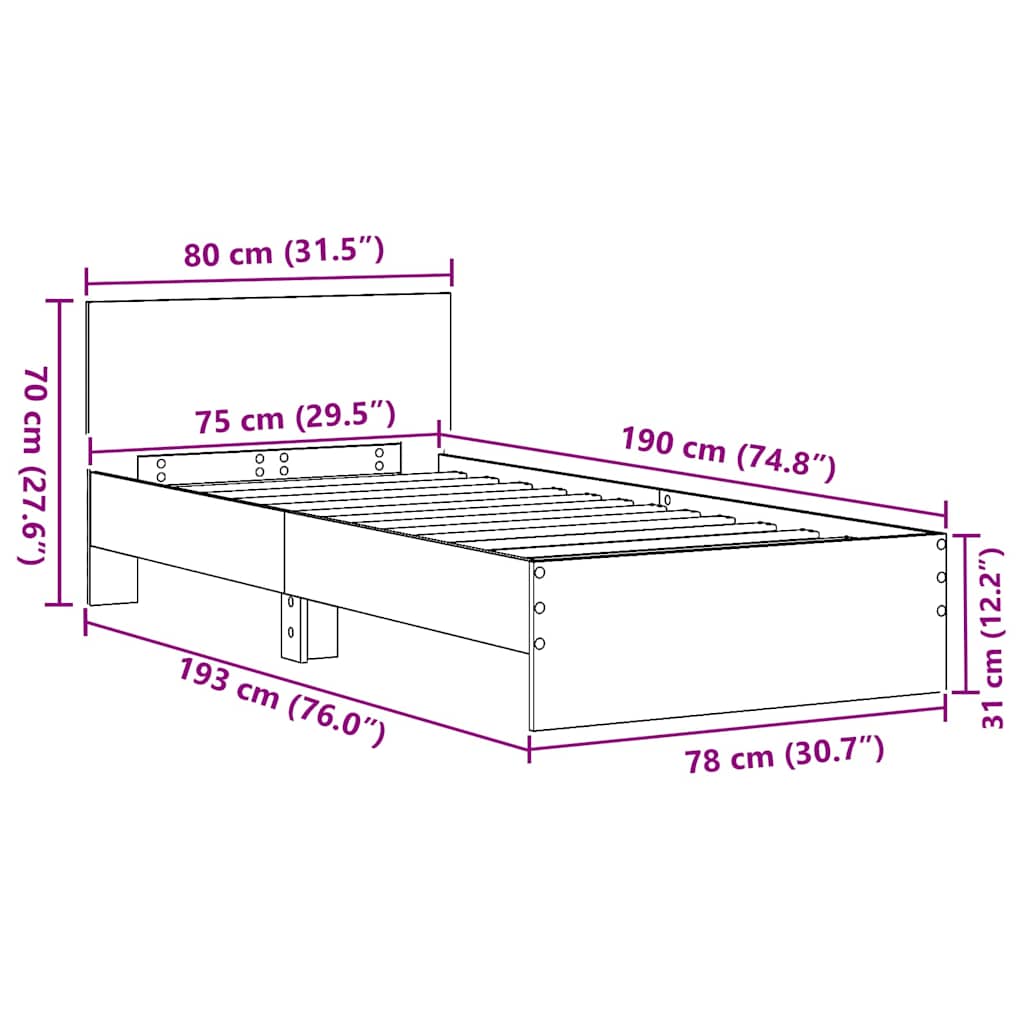 Bed Frame Artisan oak 75 x 190 cm Engineered Wood
