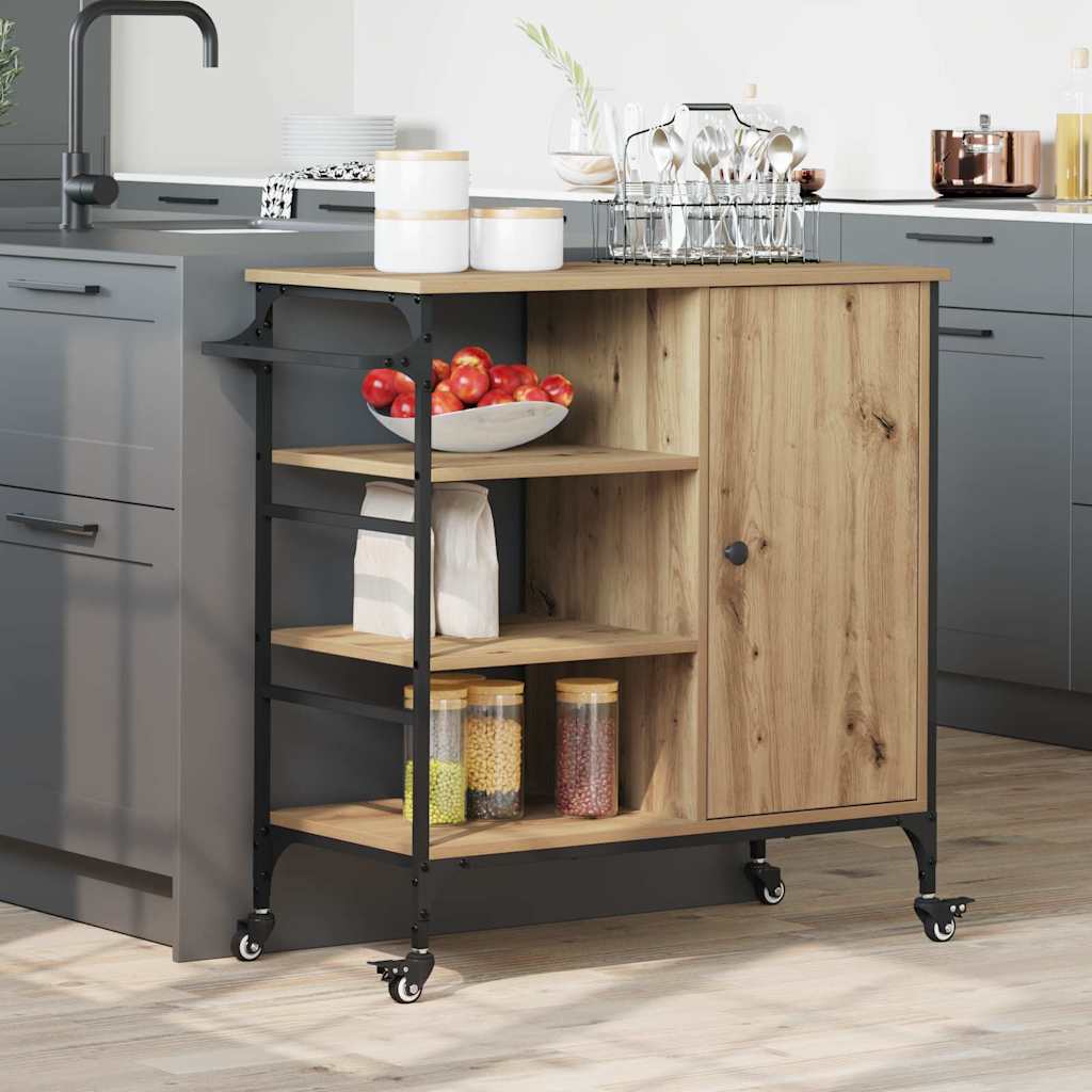 Kitchen Trolley Artisan oak & & Black 87.5 x 38.5 x 84.5 cm