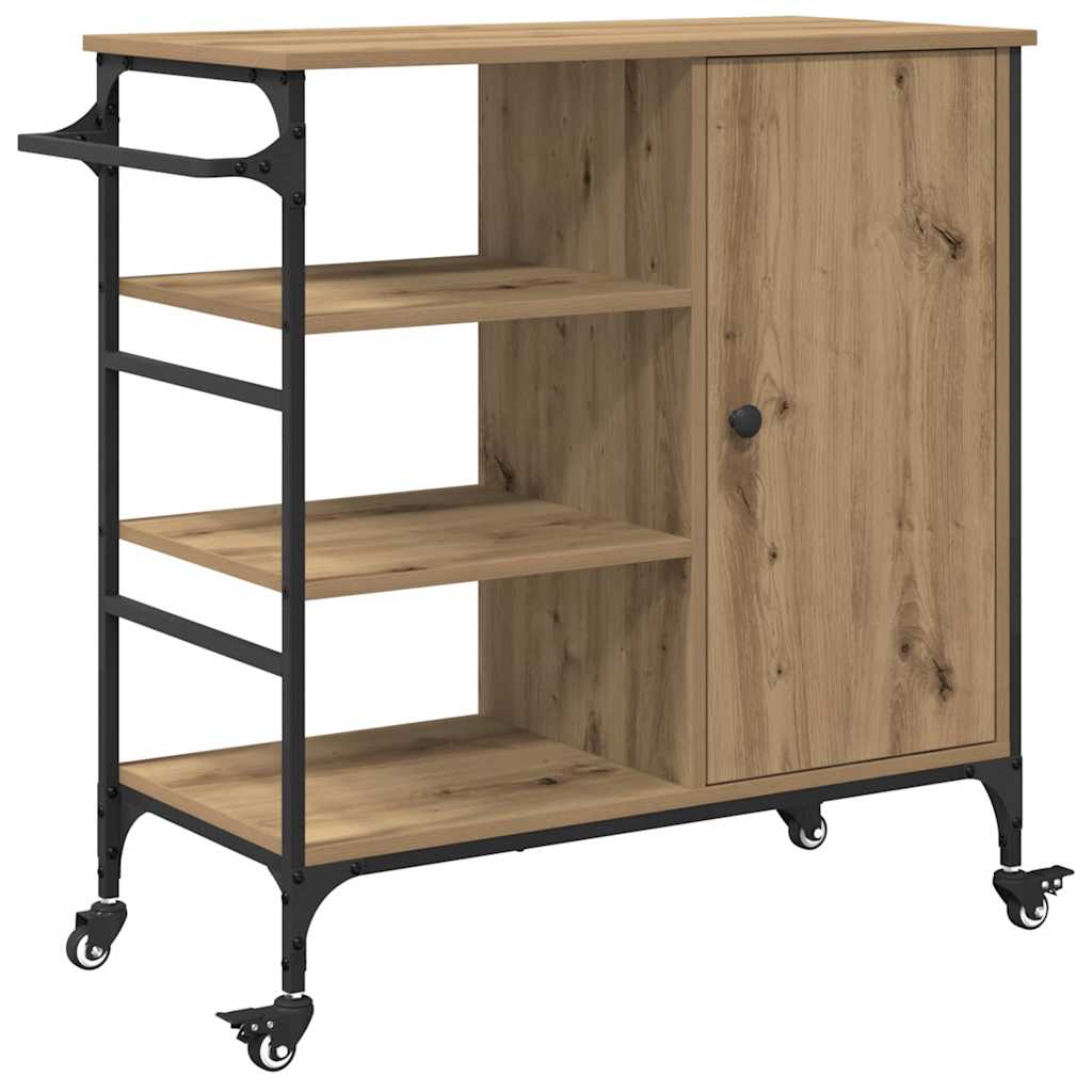 Kitchen Trolley Artisan oak & & Black 87.5 x 38.5 x 84.5 cm