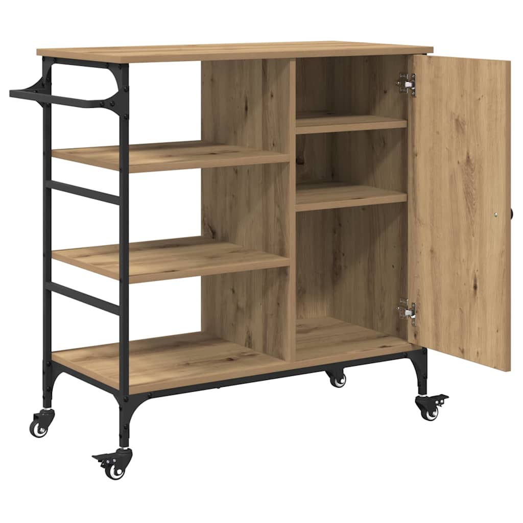 Kitchen Trolley Artisan oak & & Black 87.5 x 38.5 x 84.5 cm