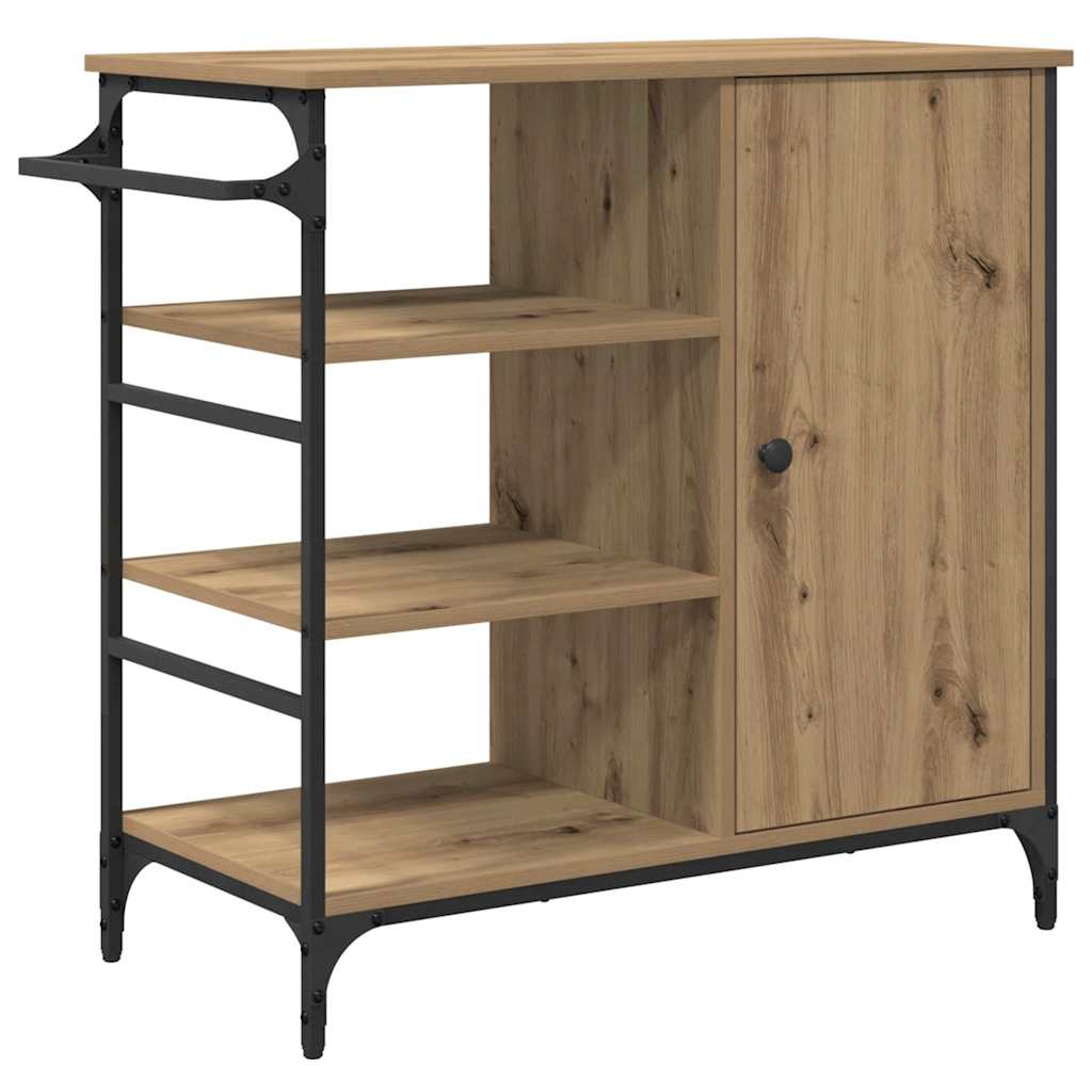 Kitchen Trolley Artisan oak & & Black 87.5 x 38.5 x 84.5 cm