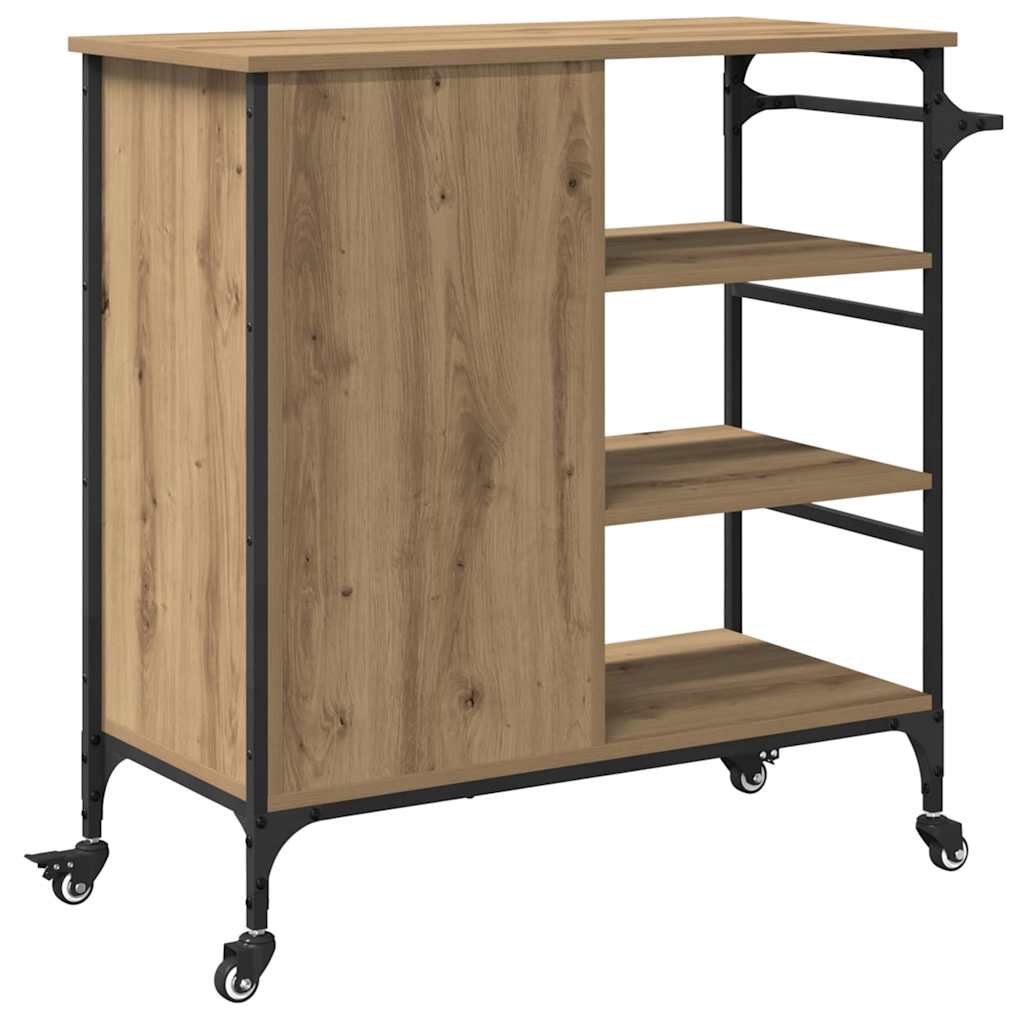 Kitchen Trolley Artisan oak & & Black 87.5 x 38.5 x 84.5 cm