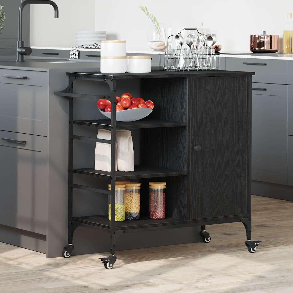 Kitchen Trolley Black oak 87.5 x 38.5 x 84.5 cm Engineered wood