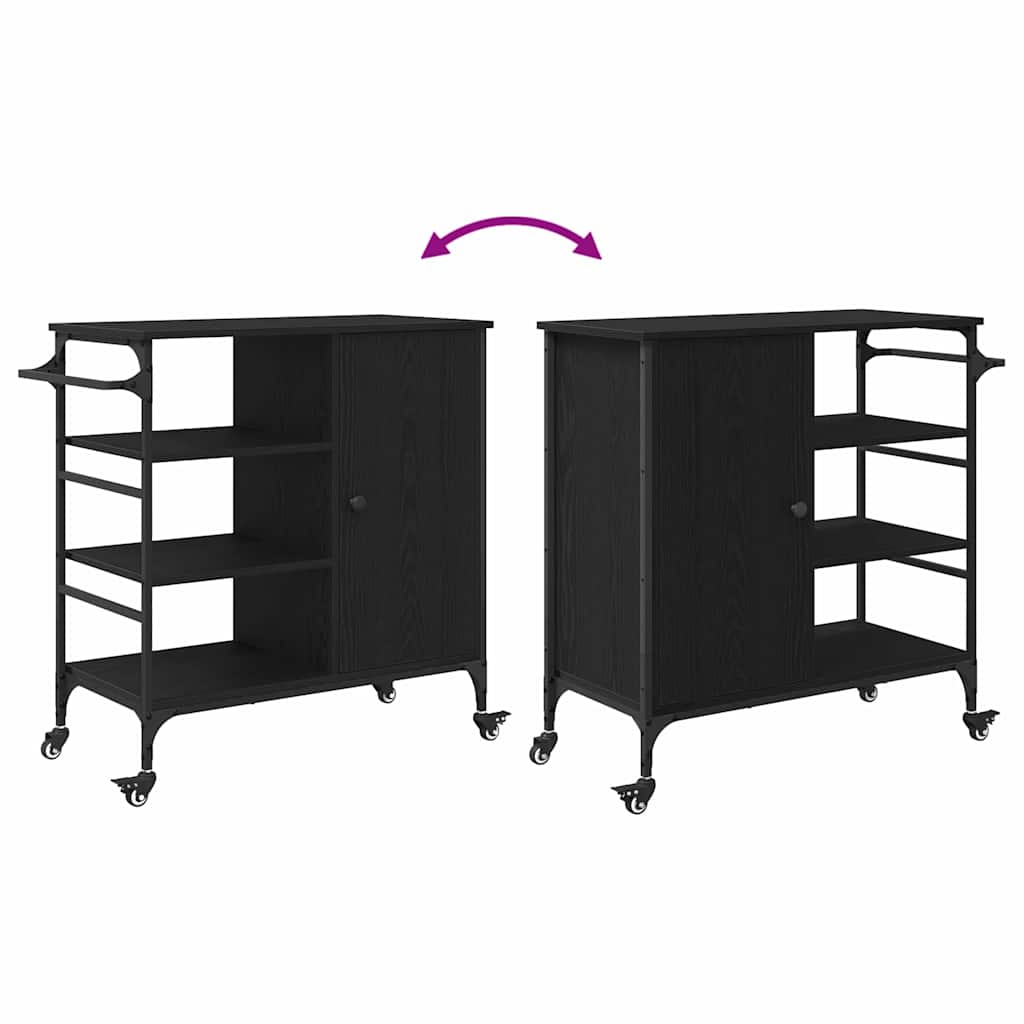 Kitchen Trolley Black oak 87.5 x 38.5 x 84.5 cm Engineered wood